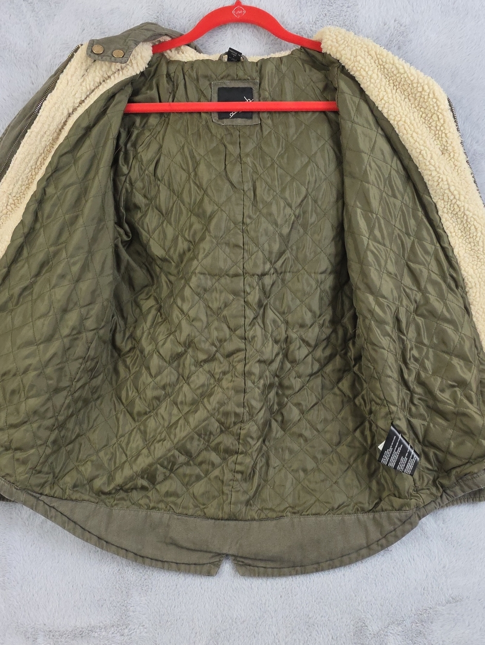 Collection New York Olive Green Sherpa Lined Hooded Utility Jacket Women's Large - Picture 5 of 16